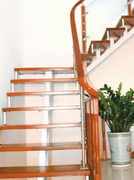 Wood&railing tempered glass staircase